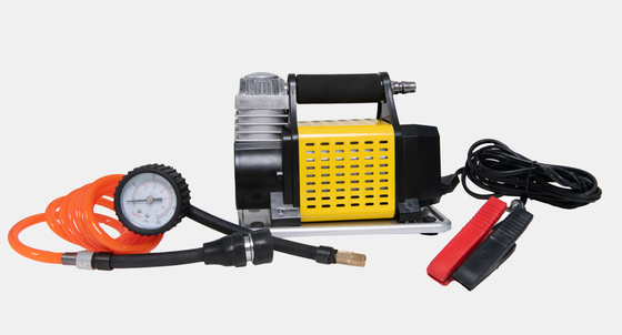 ধাতব চাপমাপক এবং পায়ের পাতার মোজাবিশেষ সঙ্গে DC12V ধাতু বহনযোগ্য গাড়ী টায়ার inflator