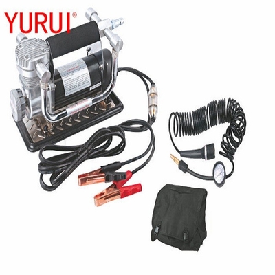 ক্রোকোডাইল ক্লিপ সহ পোর্টেবল ক্রোম DC12v মেটাল টায়ার এয়ার কম্প্রেসার